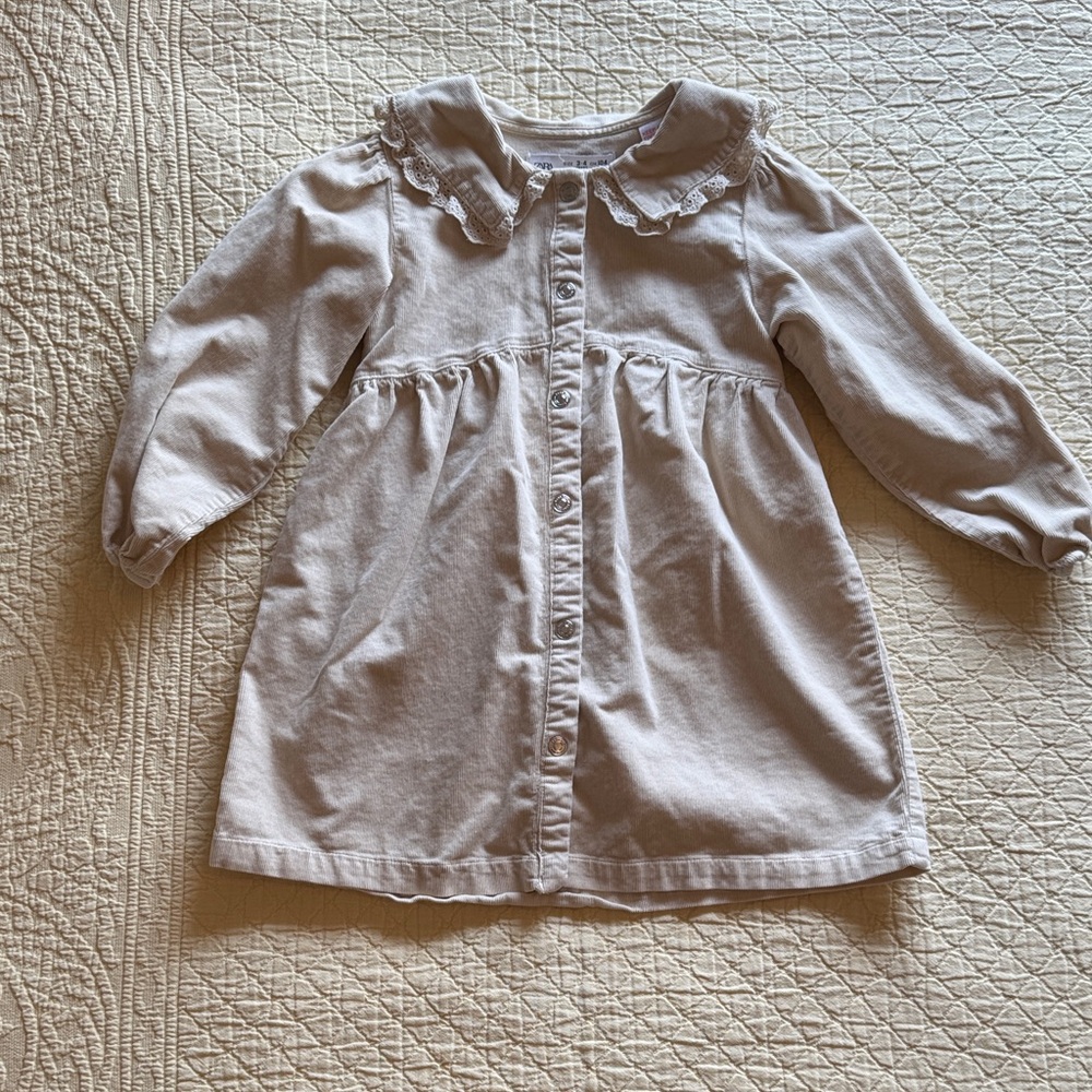 Zara Toddle Girl Corduroy Cream Button-Up Kids Dress